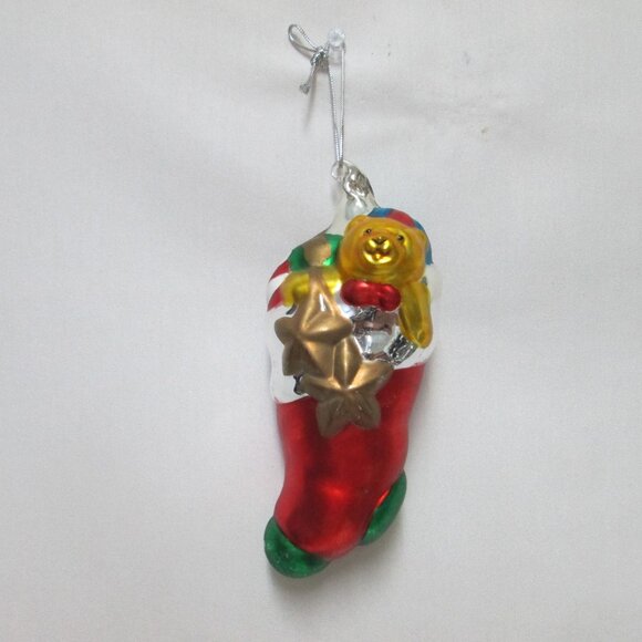 Department 56 Vintage mercury blown glass Teddy Bear in Stocking large Ornament - Picture 2 of 8